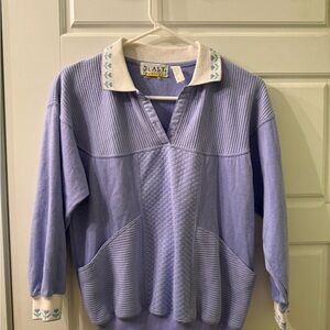 Vintage Women's Purple Grandma Sweater With Flower Detail Size Medium